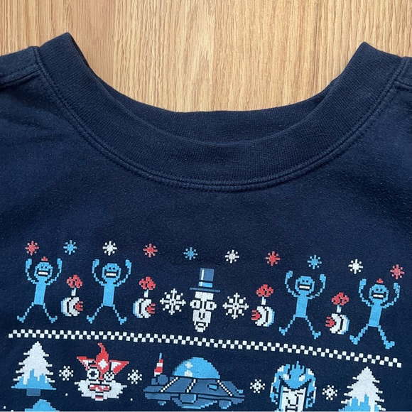 Rick And Morty Unisex Size Large XMAS Sweatshirt Navy Blue Wubba Dubba Dub Dub - Picture 3 of 8